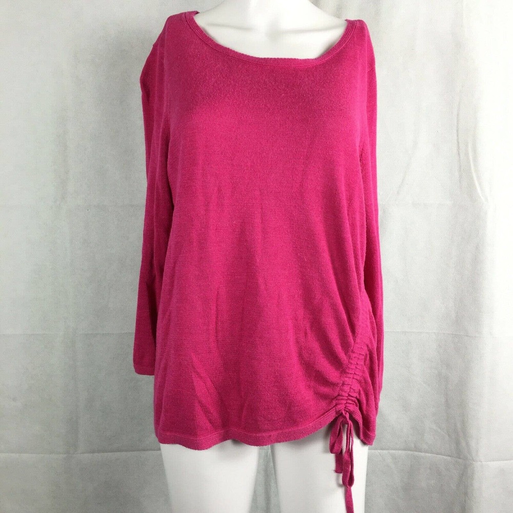 Chicos Sweater Womens Sz 1 US Medium 8 Pink Knit Tie Hem Lightweight Pullover